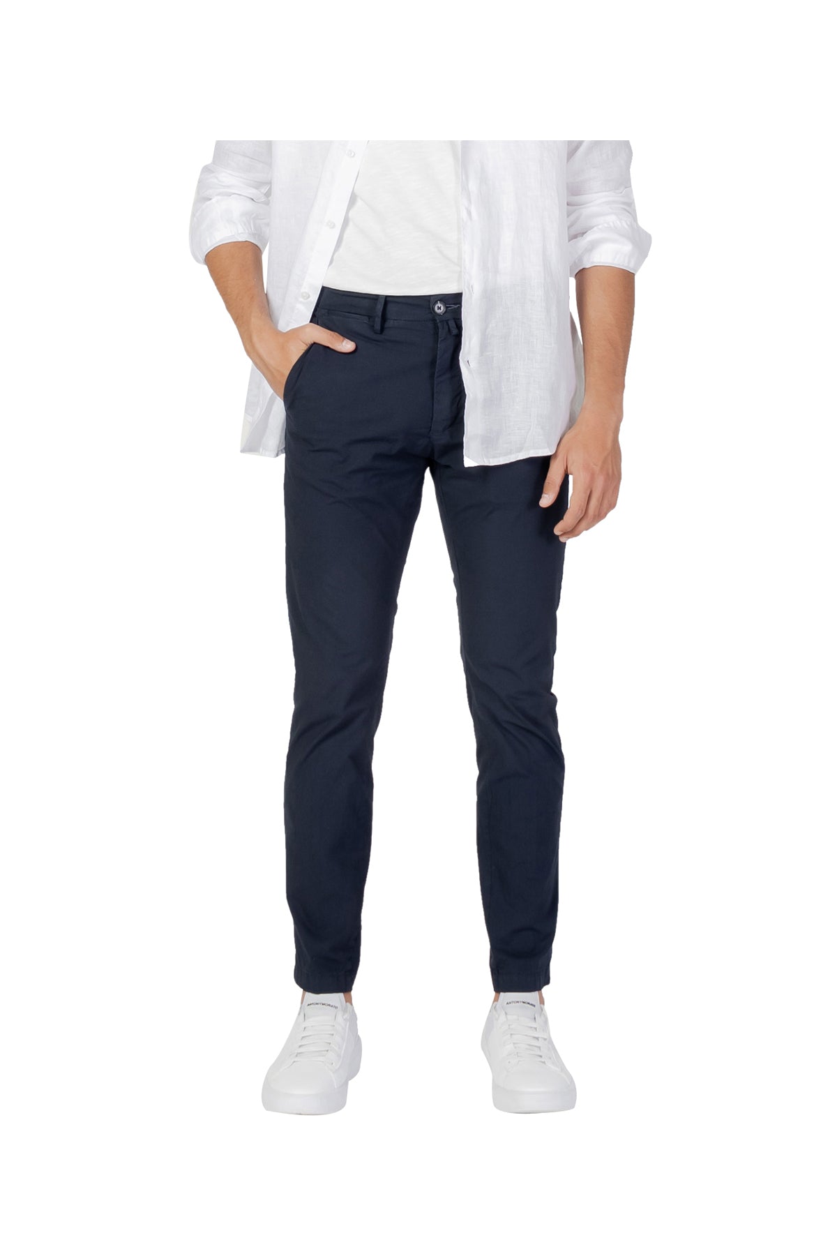 BORGHESE Pantalone Uomo Chino Tela Parà Navy NAVY