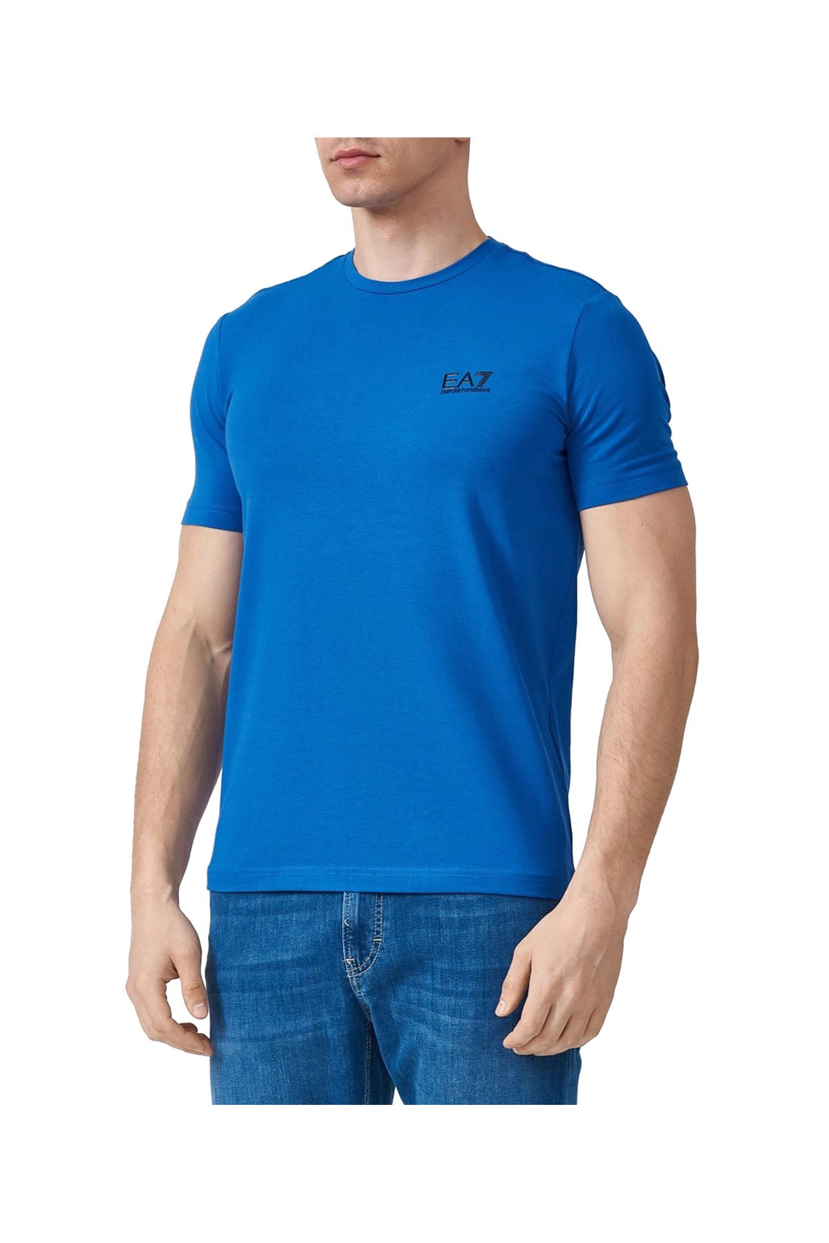 EA7 T-Shirt Uomo Logo Frontale Blue COBALTO