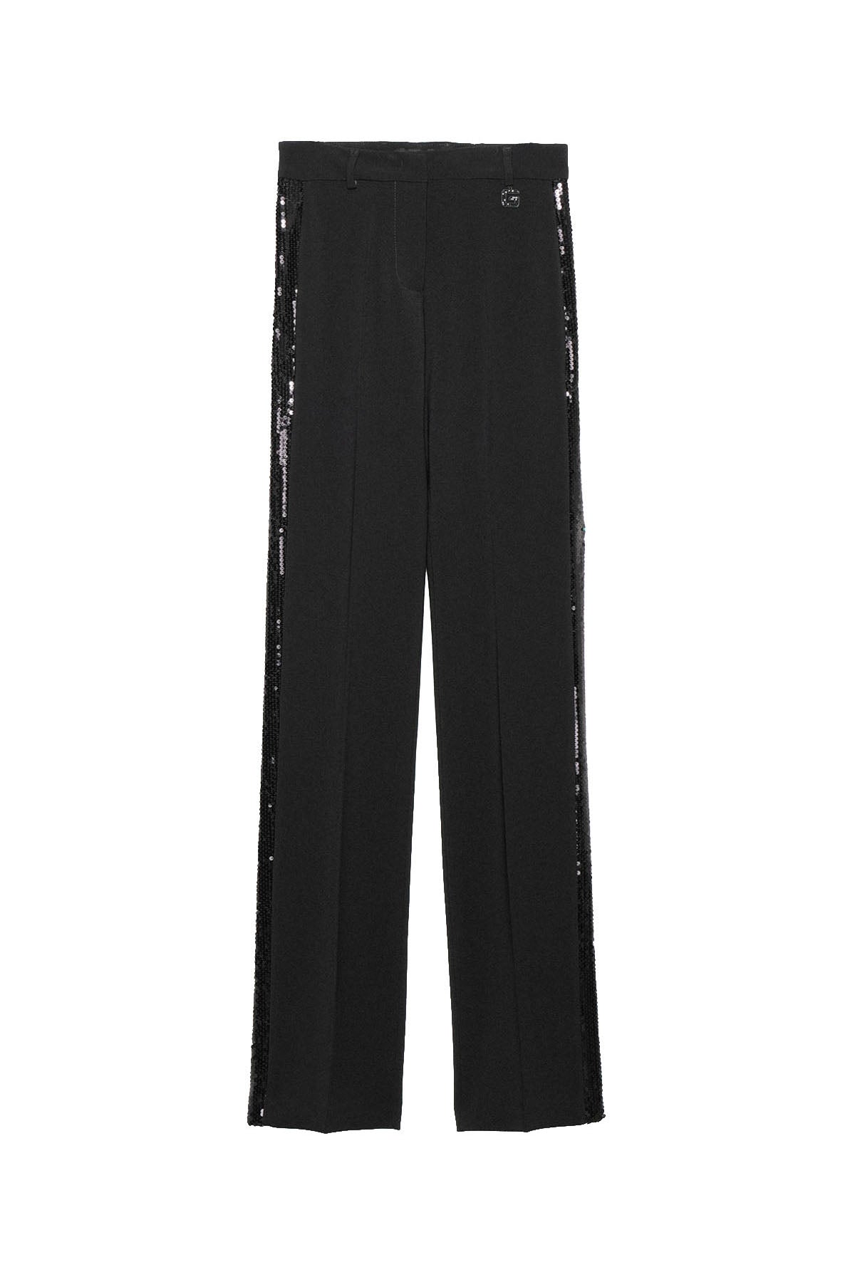 GAELLE PARIS 2USCITA Pantalone Donna Dritto In Cady Nero Nero